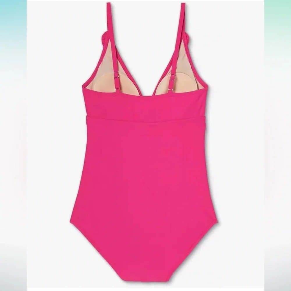 Women's Pink Ruffle Trim Maternity Swimsuit - Picture 3 of 6